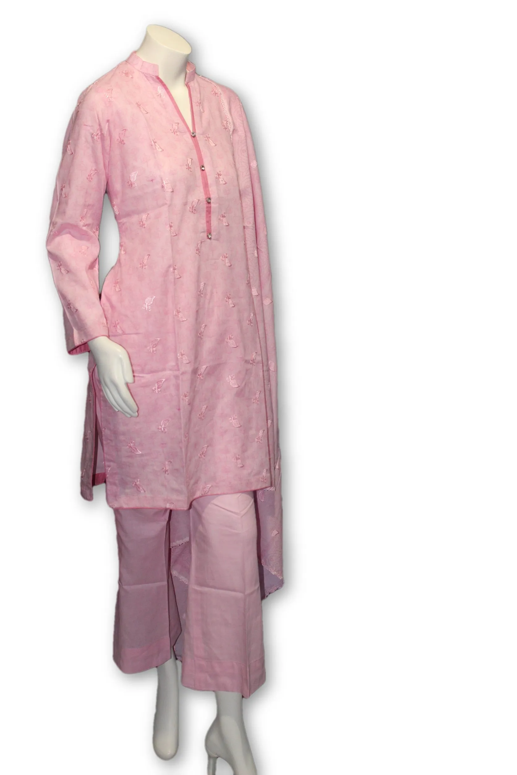 10 Pakistani Indian Fine Design Chicken Embroidered 3 Pcs Suit
