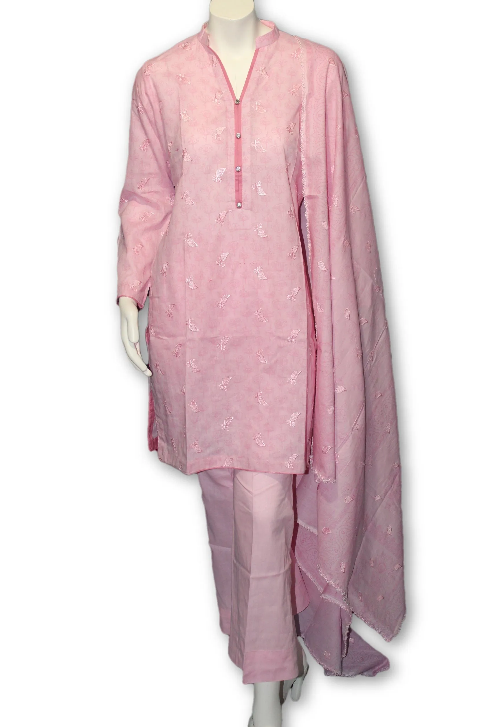 10 Pakistani Indian Fine Design Chicken Embroidered 3 Pcs Suit