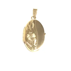 10K Yellow Gold Oval Hand Carved Locket