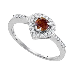 10kt White Gold Womens Round Brown Diamond Heart Ring 1/2 Cttw