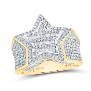 10kt Yellow Gold Mens Baguette Diamond Cluster Star Ring 1.00 Cttw