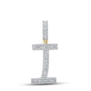 10kt Yellow Gold Mens Baguette Diamond Initial I Letter Charm Pendant 3/4 Cttw