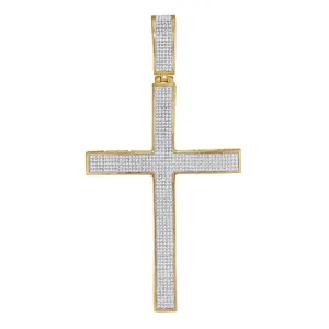 10kt Yellow Gold Mens Round Diamond Roman Cross Charm Pendant 1-7/8 Cttw