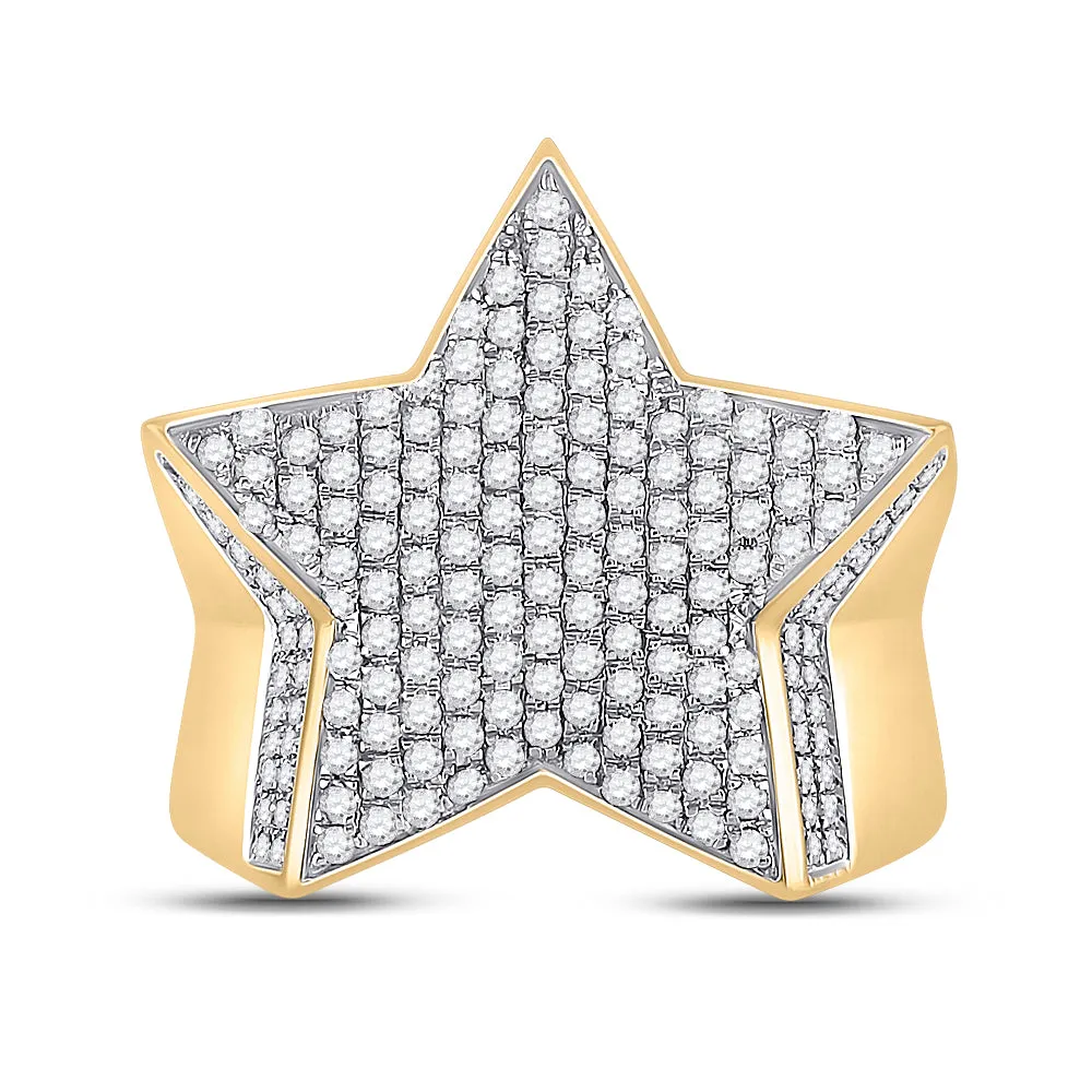 10kt Yellow Gold Mens Round Diamond Statement Star Ring 1-1/2 Cttw