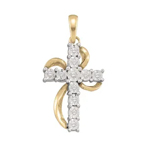 10kt Yellow Gold Womens Round Diamond Cross Faith Pendant 1/8 Cttw