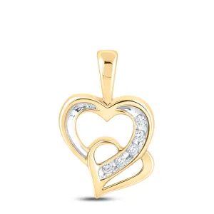 10kt Yellow Gold Womens Round Diamond Double Joined Heart Pendant 1/20 Cttw