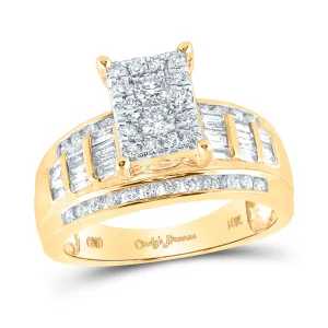 10kt Yellow Gold Womens Round Diamond Rectangle Cluster Bridal Wedding Engagement Ring 7/8 Cttw - Size 9