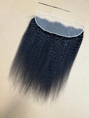 13x4 Lace Frontal Kinky Straight Transparent Lace Natural Color 1B Unprocessed Virgin Human Hair