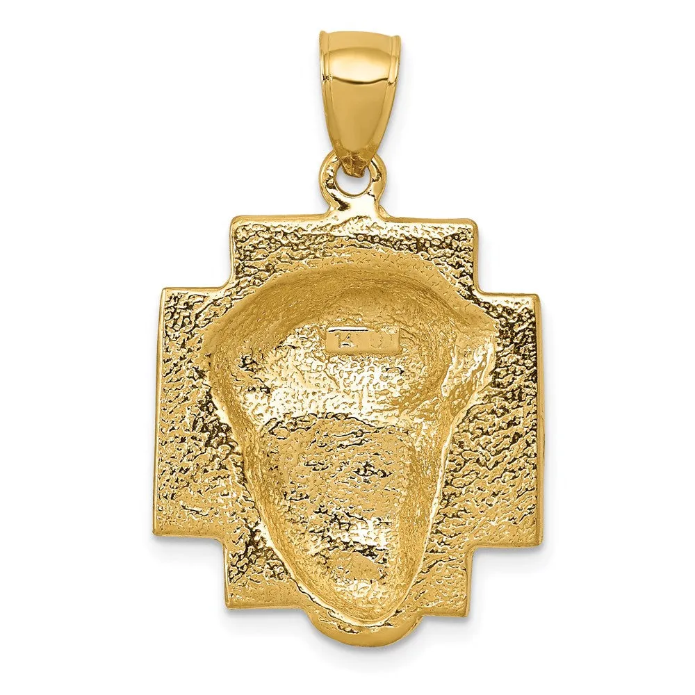 14K Gold Polished Large Jesus Head With Crown Pendant