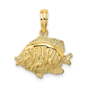 14K Polished /Textured Fish Charm