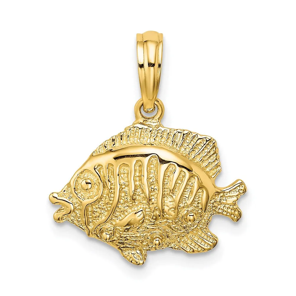 14K Polished /Textured Fish Charm