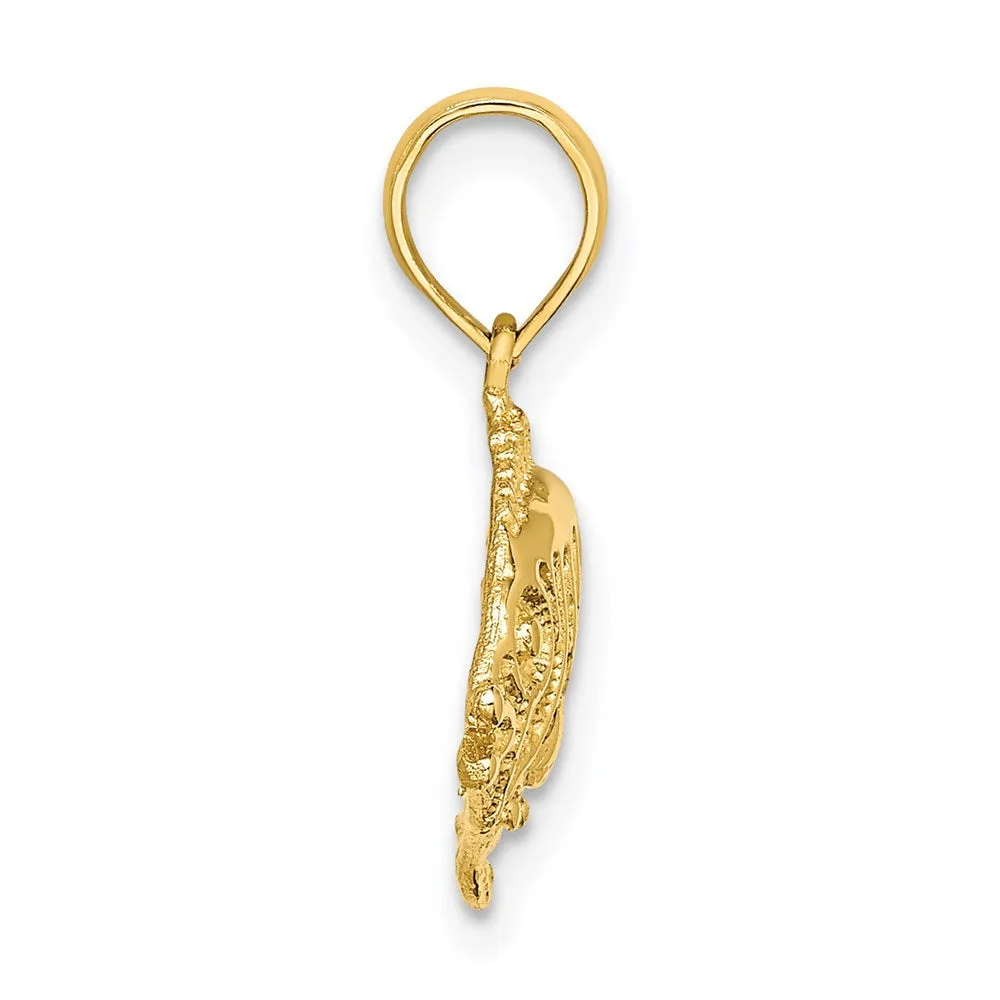 14K Polished /Textured Fish Charm