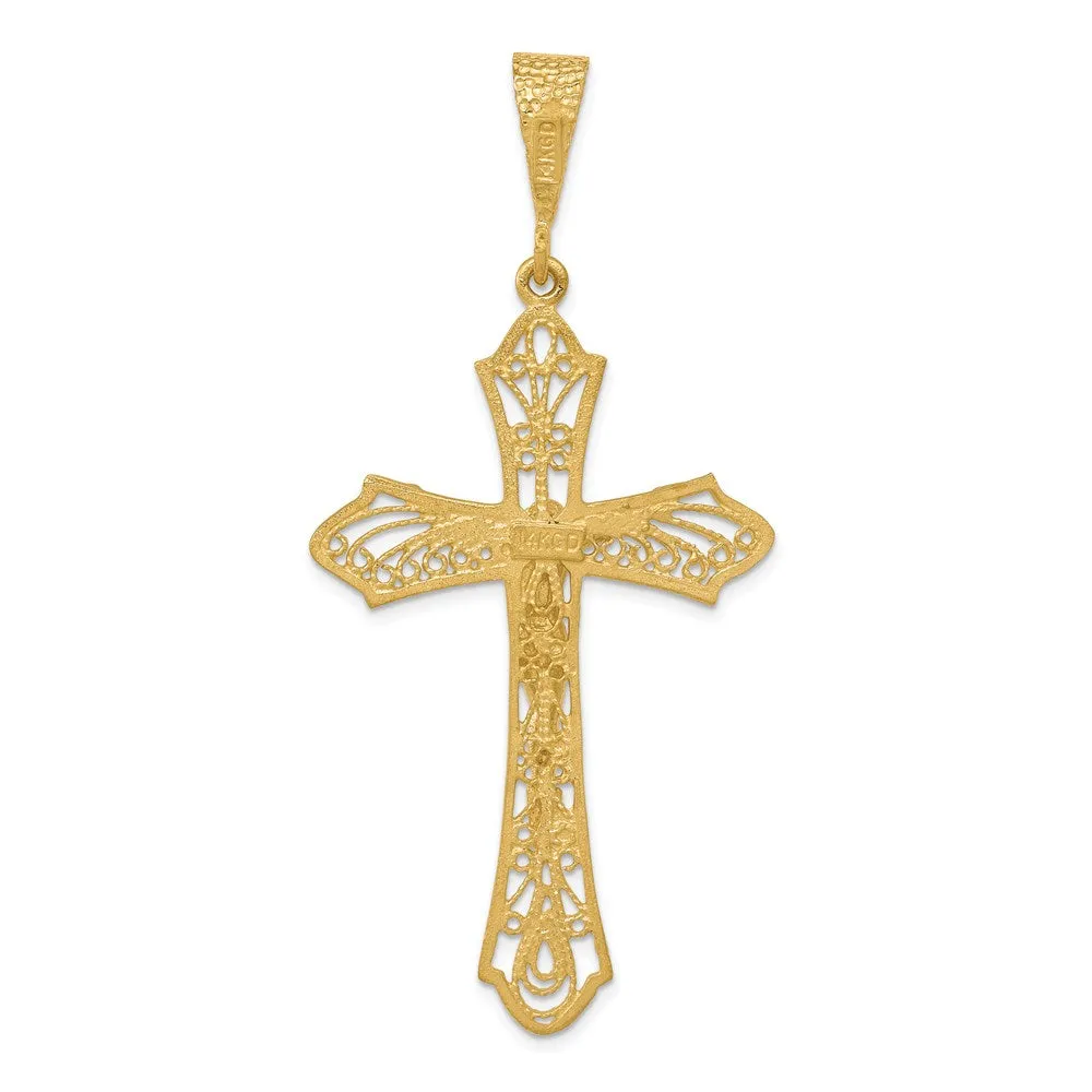 14K Satin Diamond-Cut Crucifix Pendant