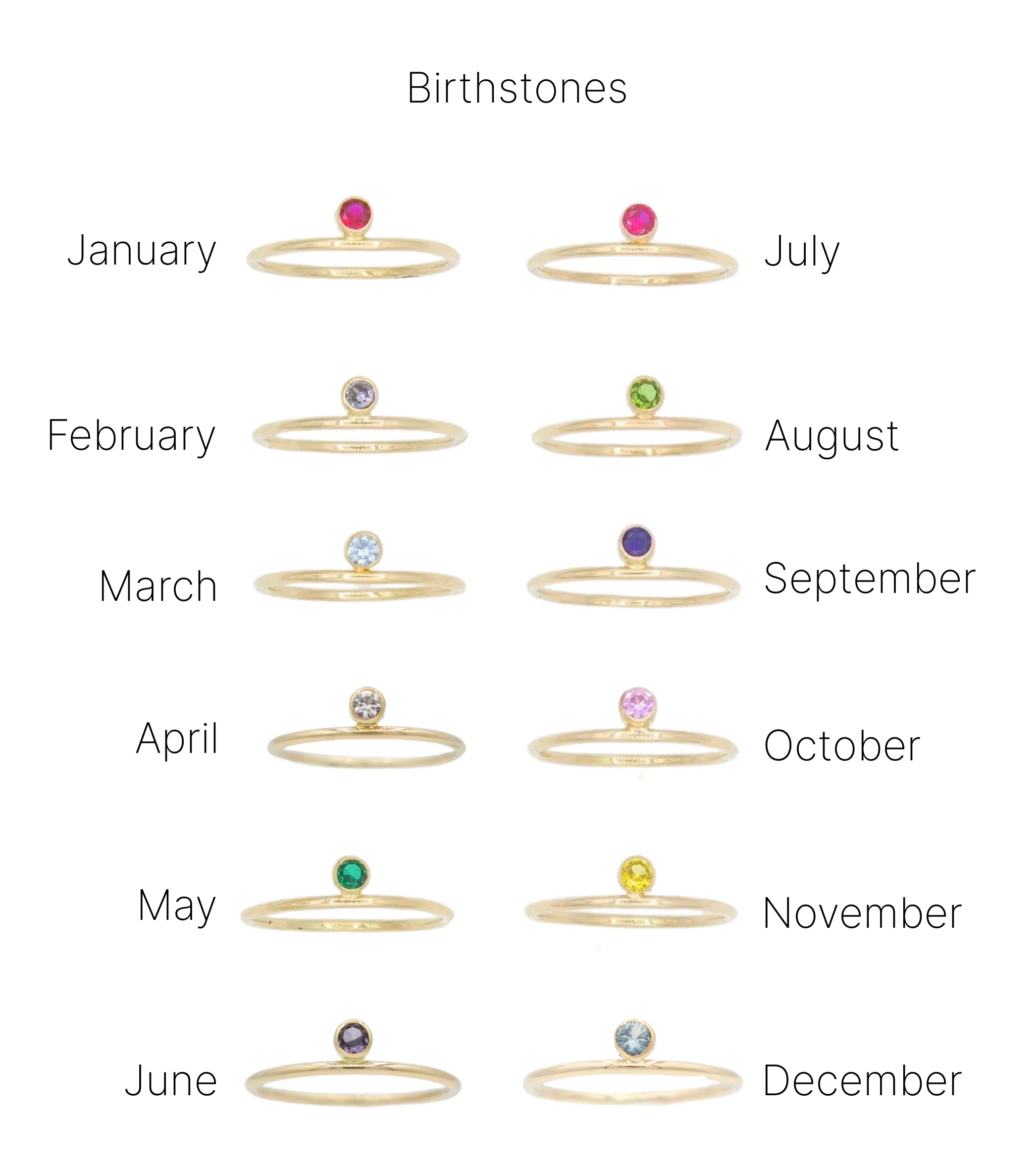 14K Solid Gold Birthstone and Initial Ring Set
