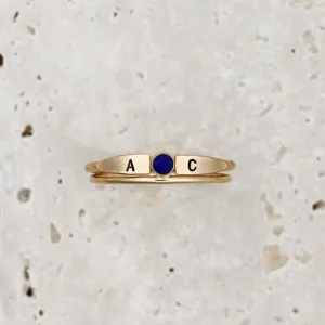 14K Solid Gold Birthstone and Initial Ring Set
