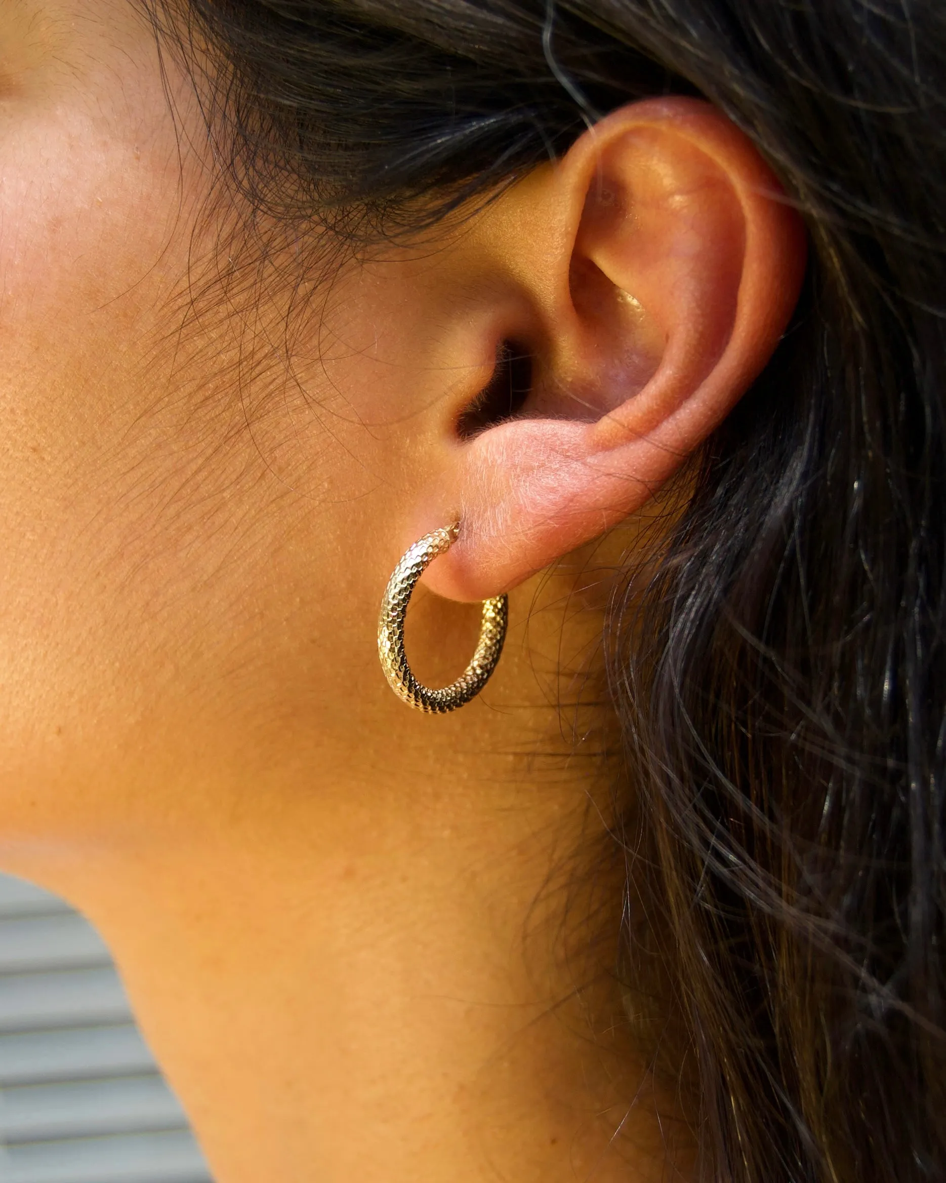 14k Textured Hoops