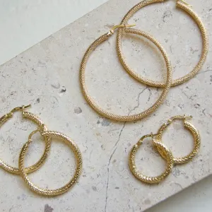 14k Textured Hoops