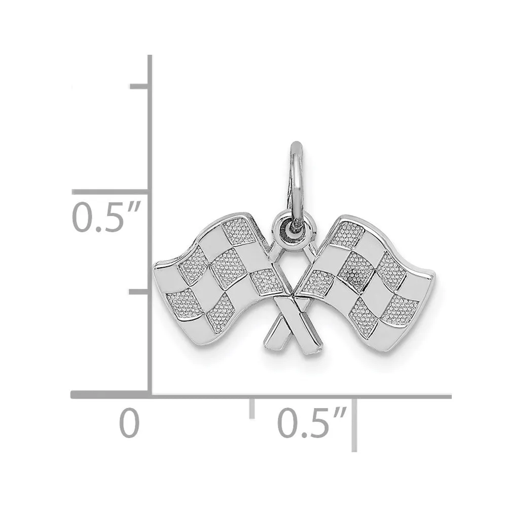 14k White Gold Polished Checkered Flags Charm