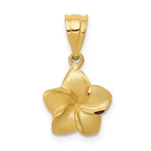 14k Yellow Gold Casted Solid Textured Back Polished and Textured Finish Plumeria Floral  Charm Pendant