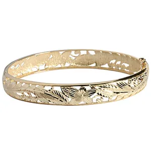 14K Yellow Gold See Through Maile Leaf Bangle 10mm