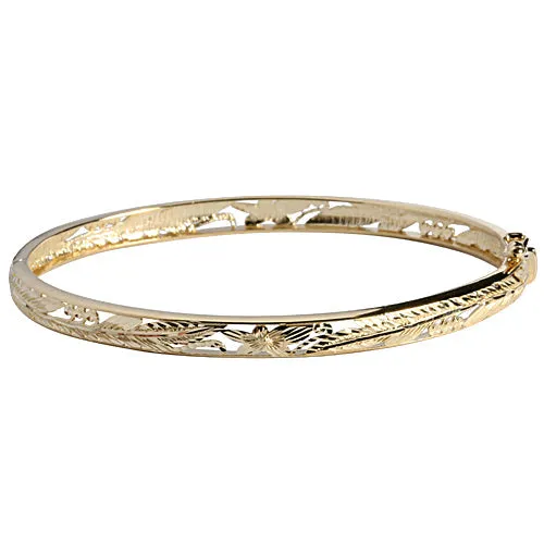 14K Yellow Gold See Through Maile Leaf Bangle 5mm