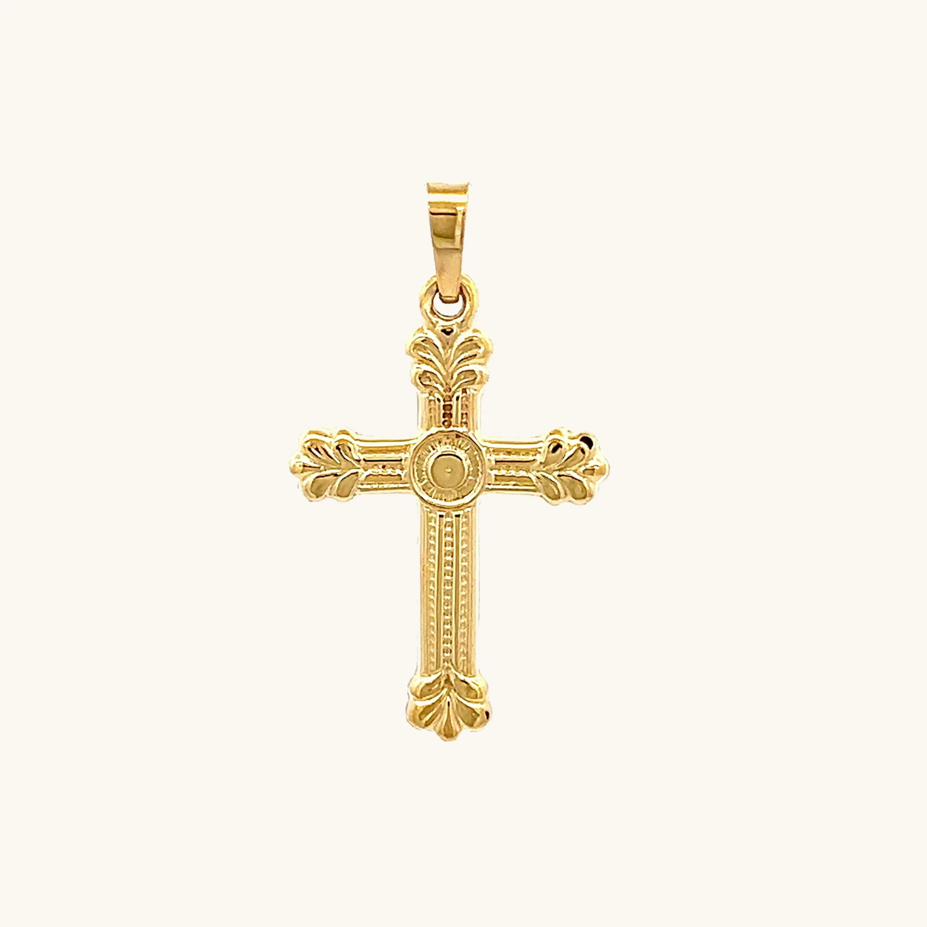 14K YELLOW GOLD TEXTURED DESIGN SMALL CROSS PENDANT