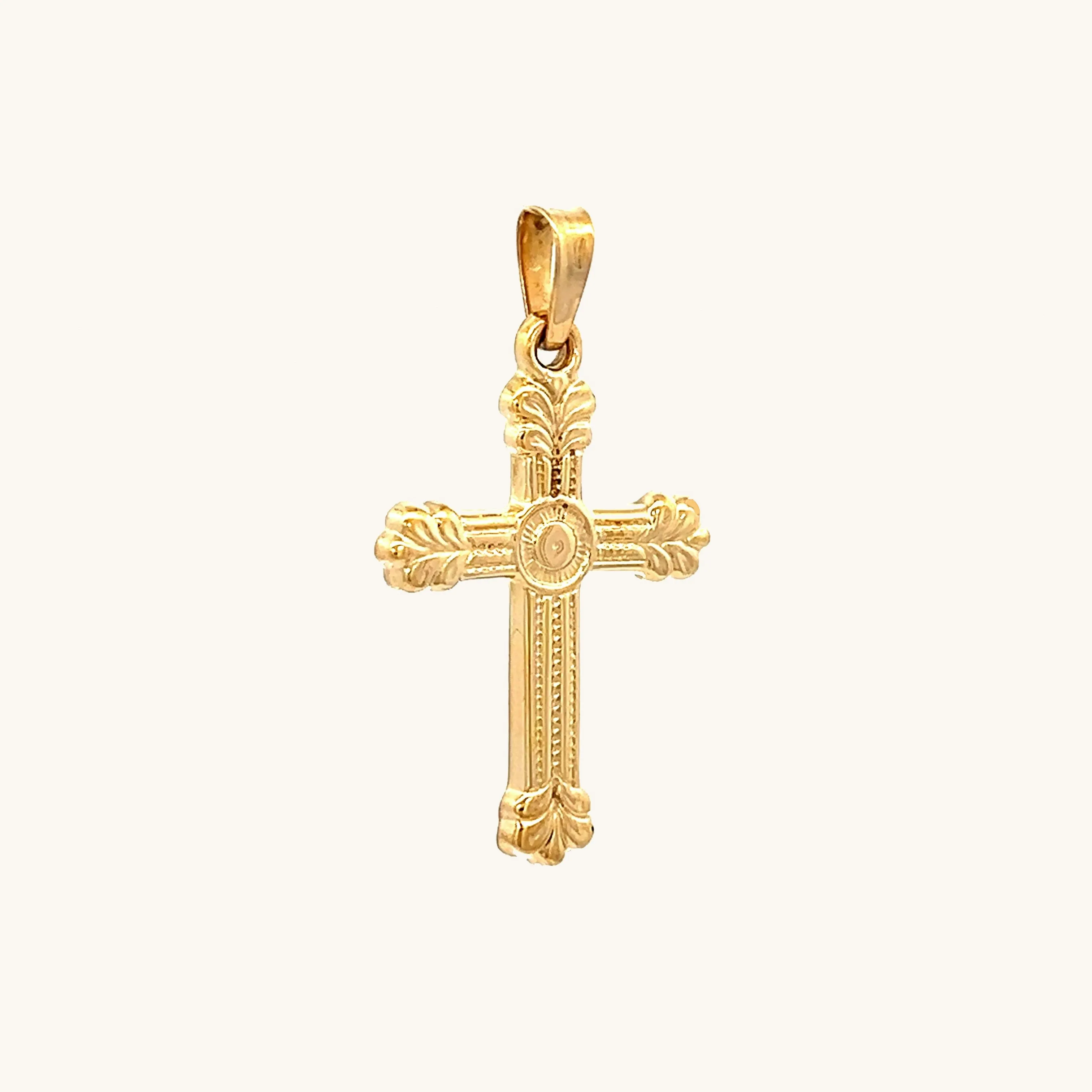 14K YELLOW GOLD TEXTURED DESIGN SMALL CROSS PENDANT