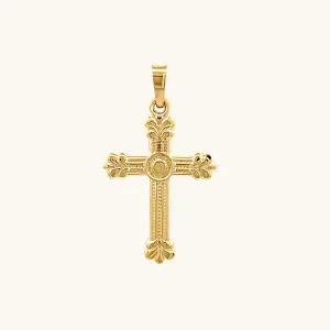 14K YELLOW GOLD TEXTURED DESIGN SMALL CROSS PENDANT