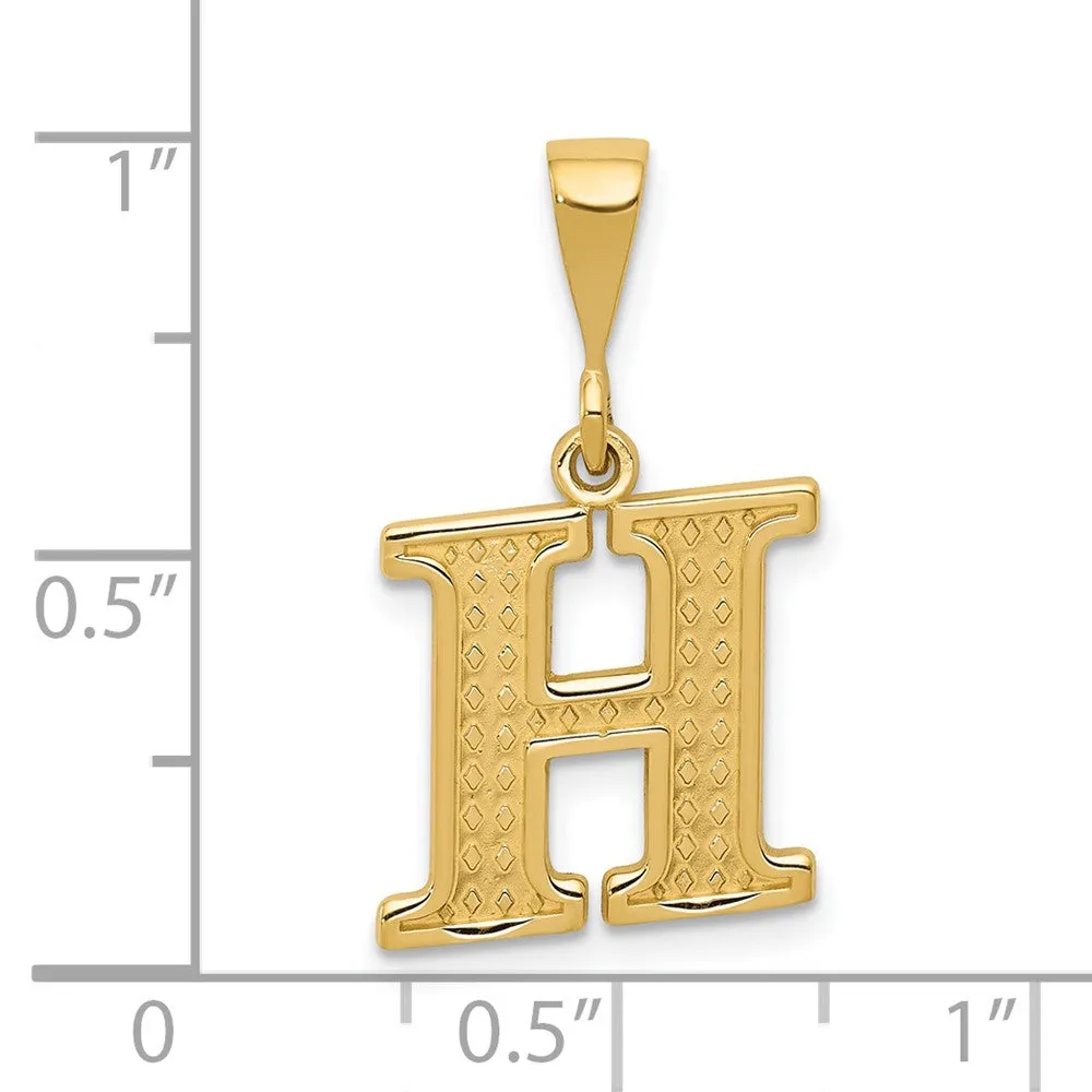 14k Yellow Gold Textured Initial H Charm