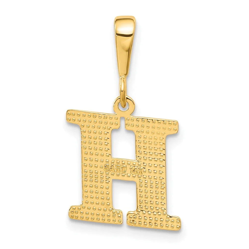14k Yellow Gold Textured Initial H Charm