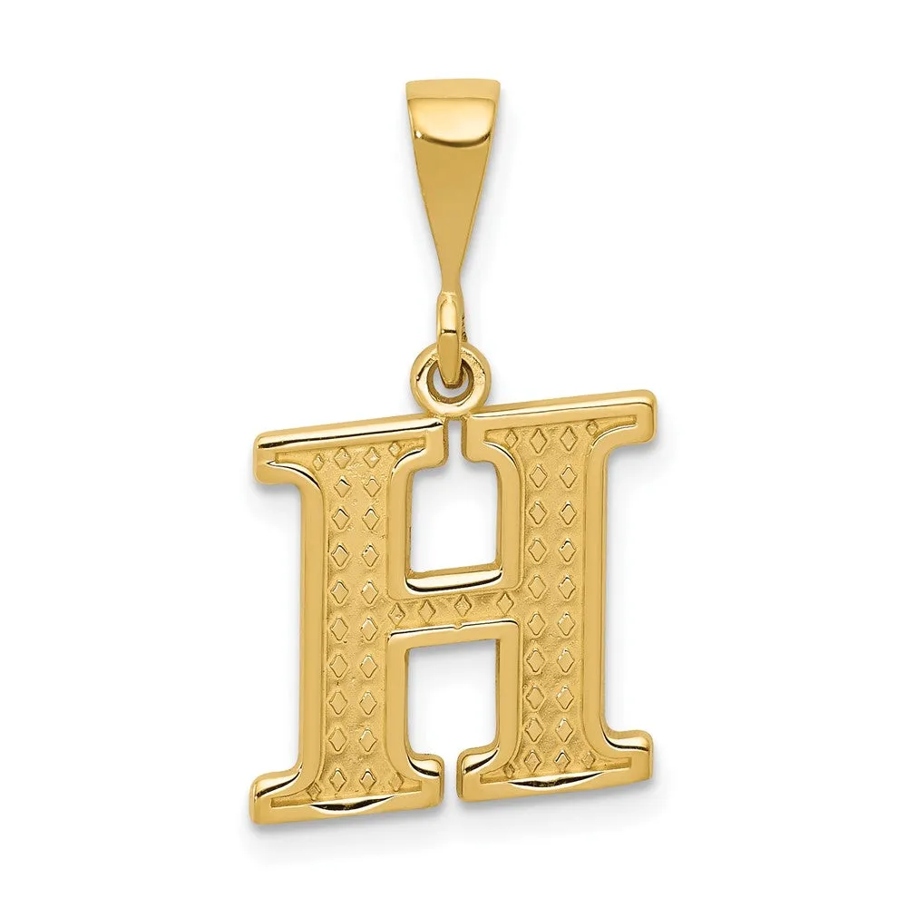 14k Yellow Gold Textured Initial H Charm