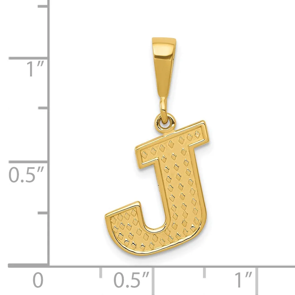 14k Yellow Gold Textured Initial J Charm