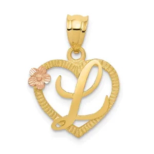 14k Yellow Gold Two-Tone Heart Letter L Initial Pendant