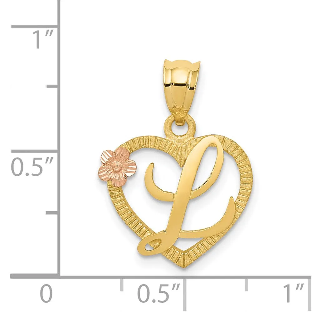 14k Yellow Gold Two-Tone Heart Letter L Initial Pendant