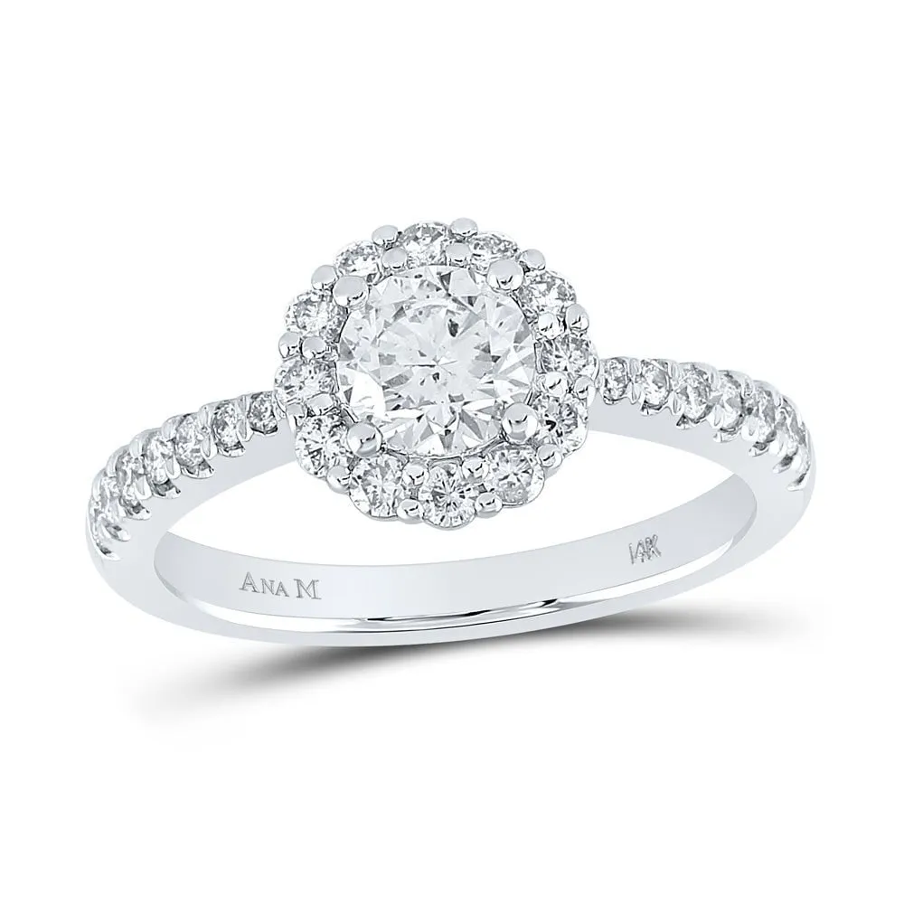 14kt White Gold Round Diamond Halo Bridal Wedding Engagement Ring 1-1/5 Cttw