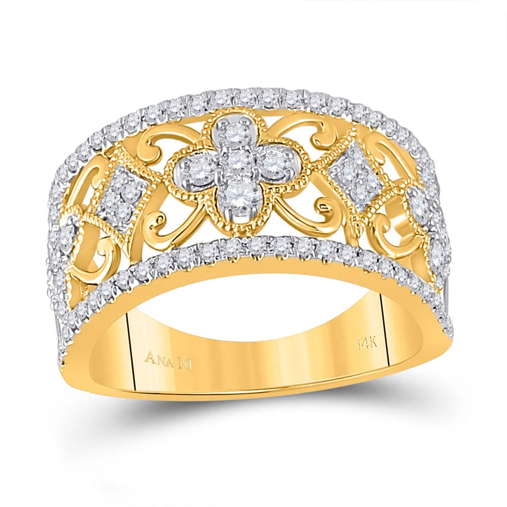 14kt White Gold Womens Round Diamond Filigree Fashion Ring 5/8 Cttw