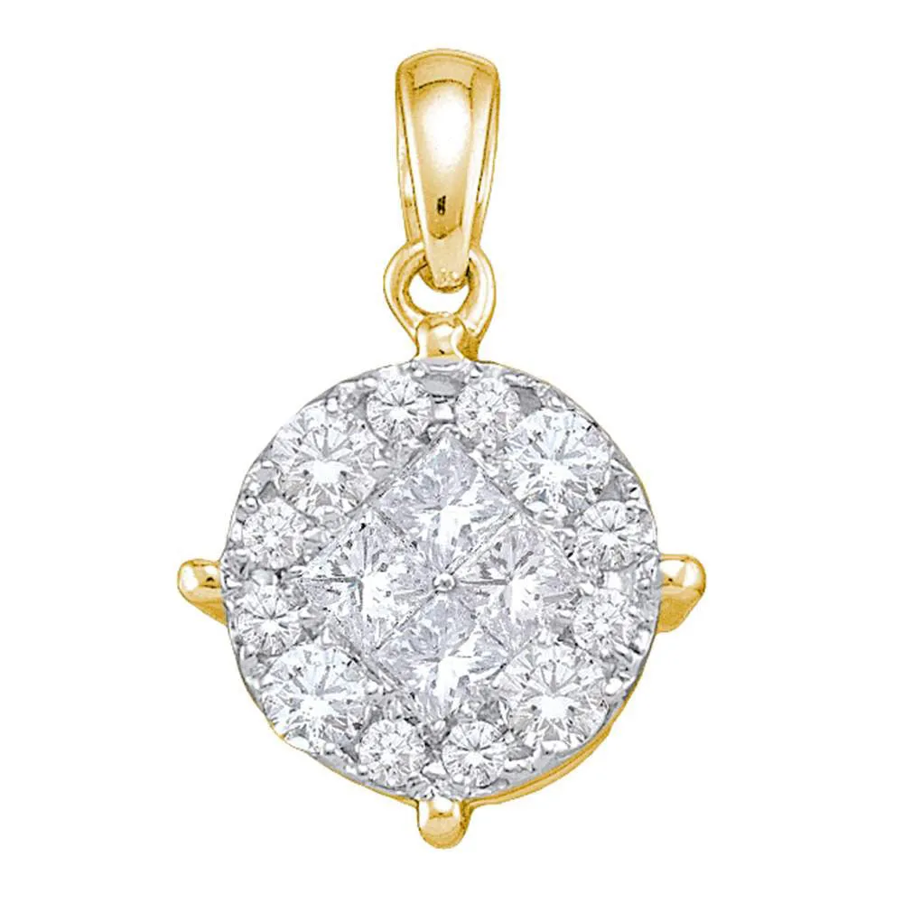 14kt Yellow Gold Womens Princess Round Diamond Cluster Pendant 2.00 Cttw