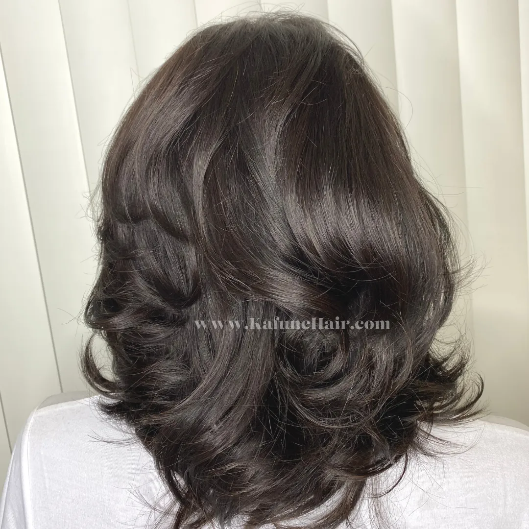 14" Dominica Layered Cut 13*4 Transparent lace Machine Bob Wig 150% Density  Lace Front Wig