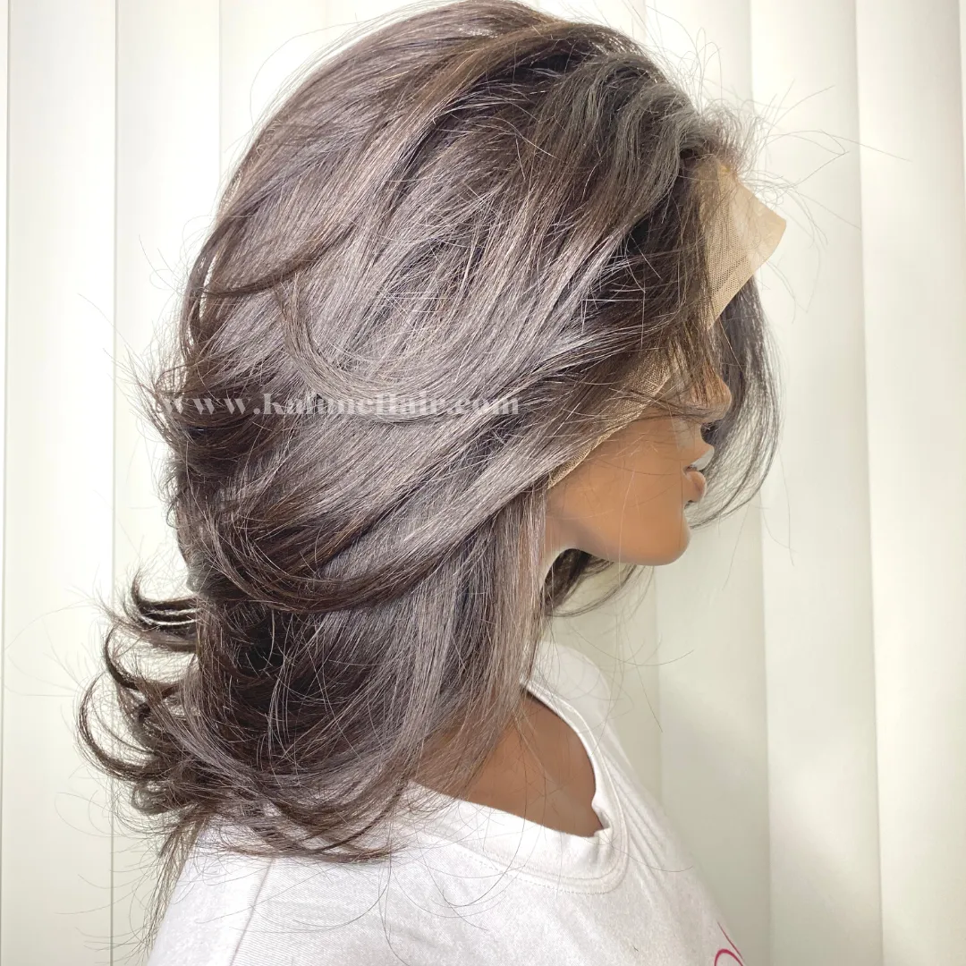 14" Dominica Layered Cut 13*4 Transparent lace Machine Bob Wig 150% Density  Lace Front Wig