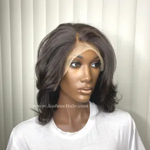 14" Dominica Layered Cut 13*4 Transparent lace Machine Bob Wig 150% Density  Lace Front Wig