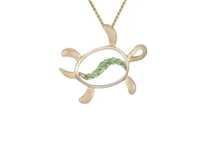 15mm See-through Yellow Gold Turtle Pendant with Tourmaline