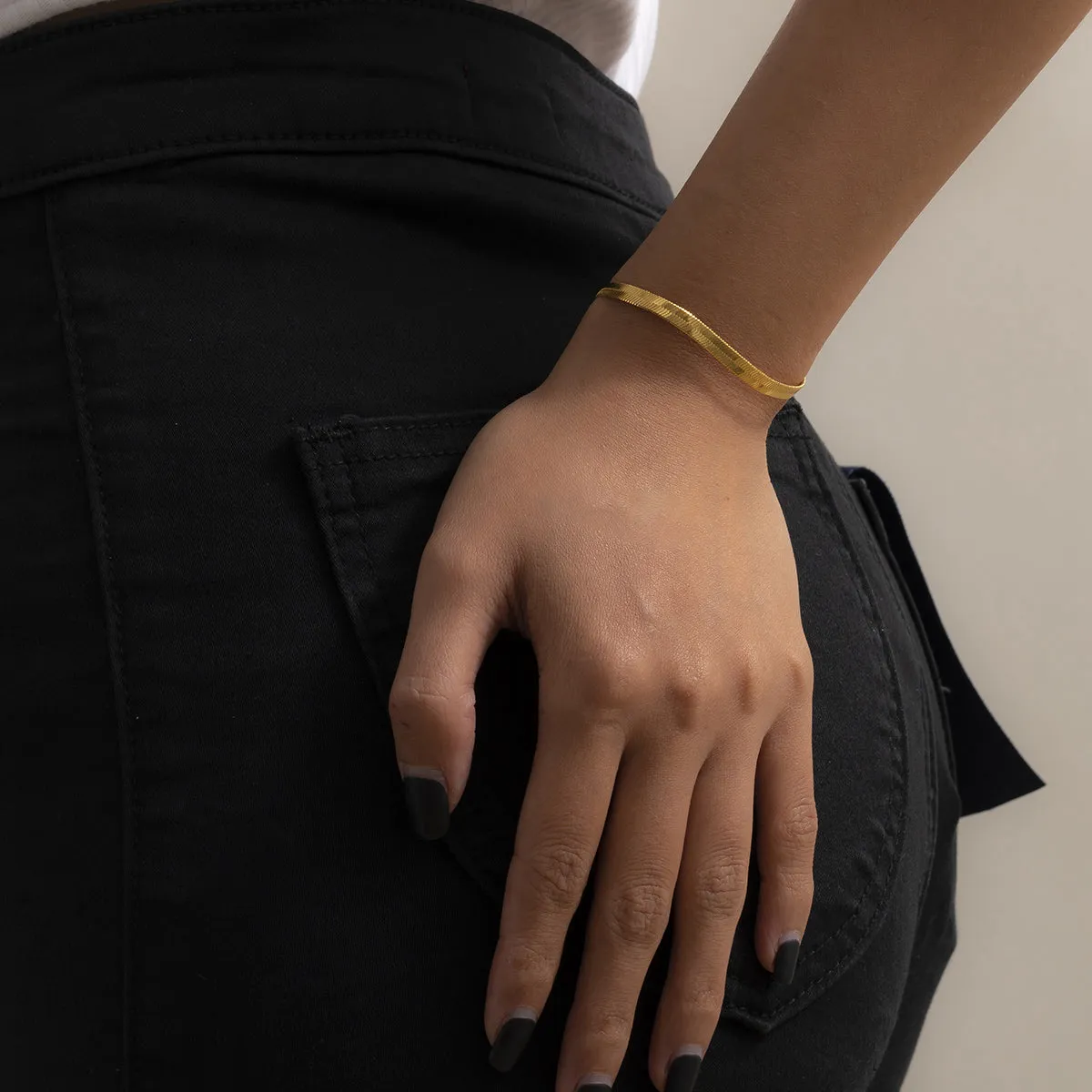 18K Gold-Plated Herringbone Chain Bracelet