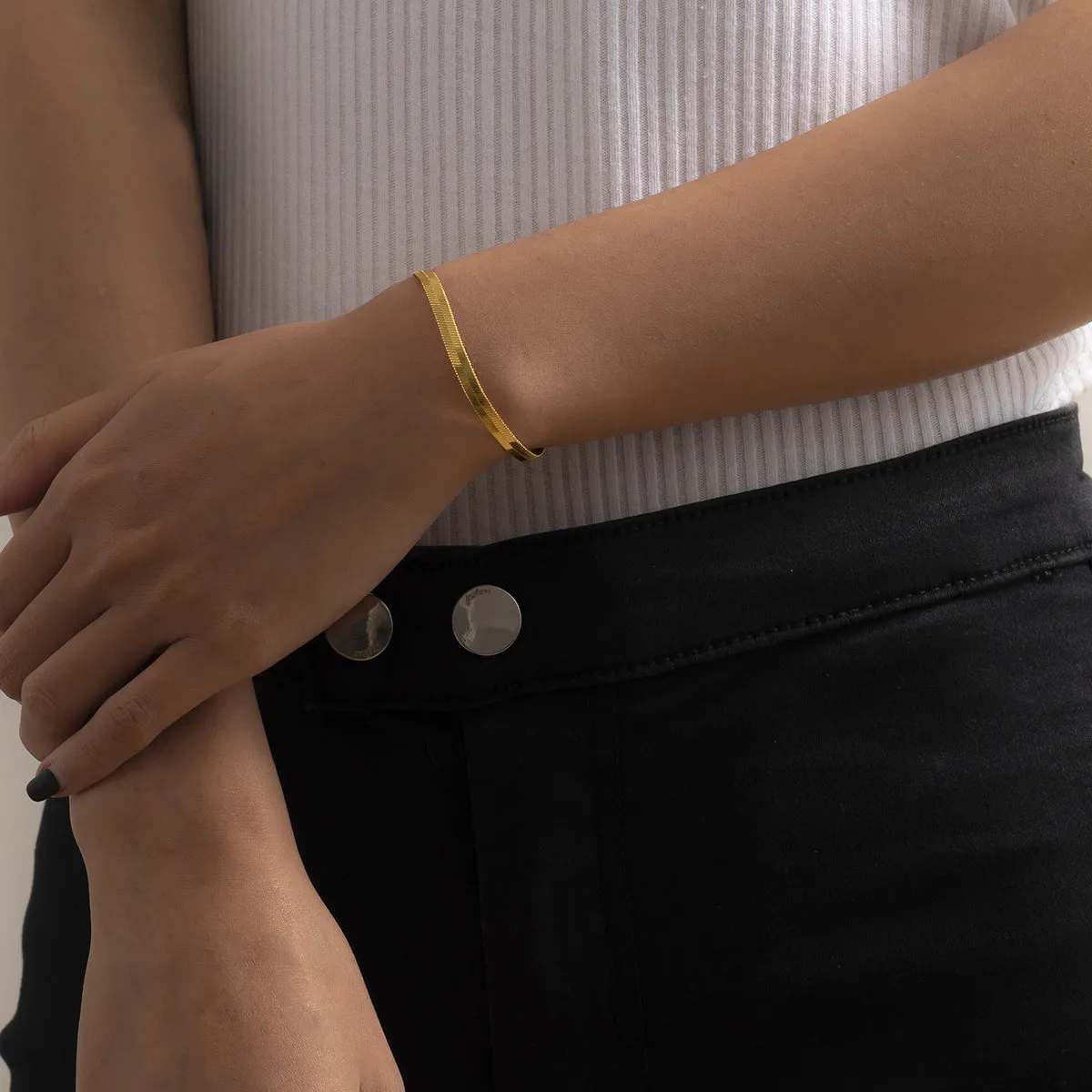 18K Gold-Plated Herringbone Chain Bracelet