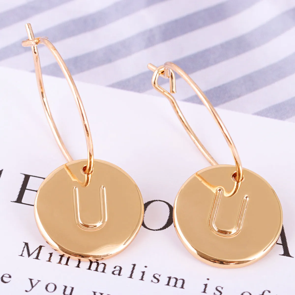 18K Gold-Plated Letter U Cut Drop Earrings
