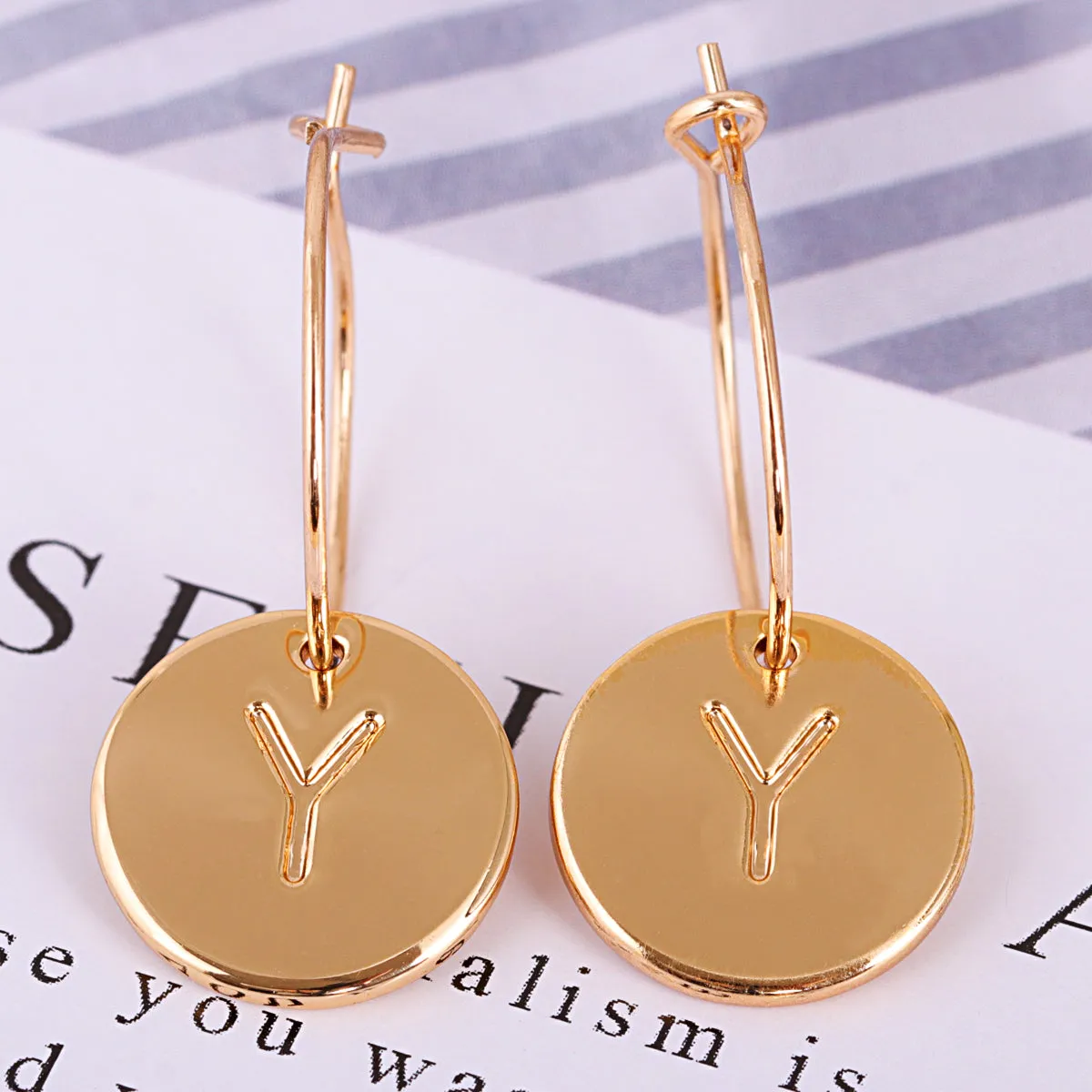 18K Gold-Plated Letter Y Cut Drop Earrings