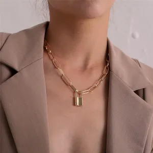 18K Gold-Plated Lock Chain Pendant Necklace