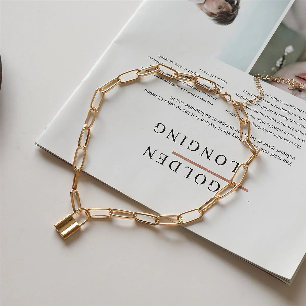 18K Gold-Plated Lock Chain Pendant Necklace