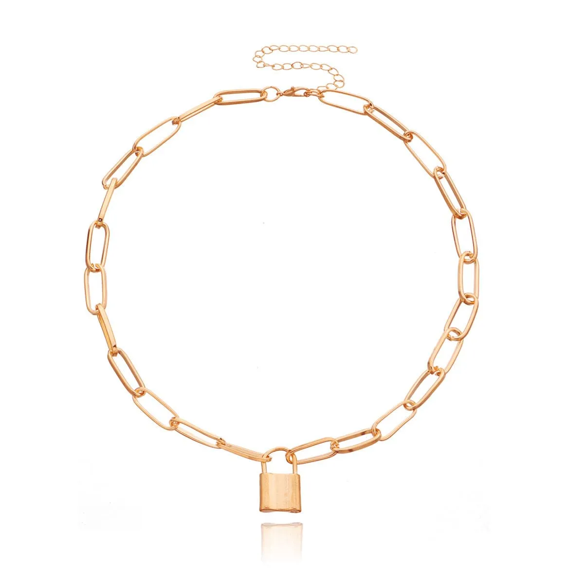 18K Gold-Plated Lock Chain Pendant Necklace