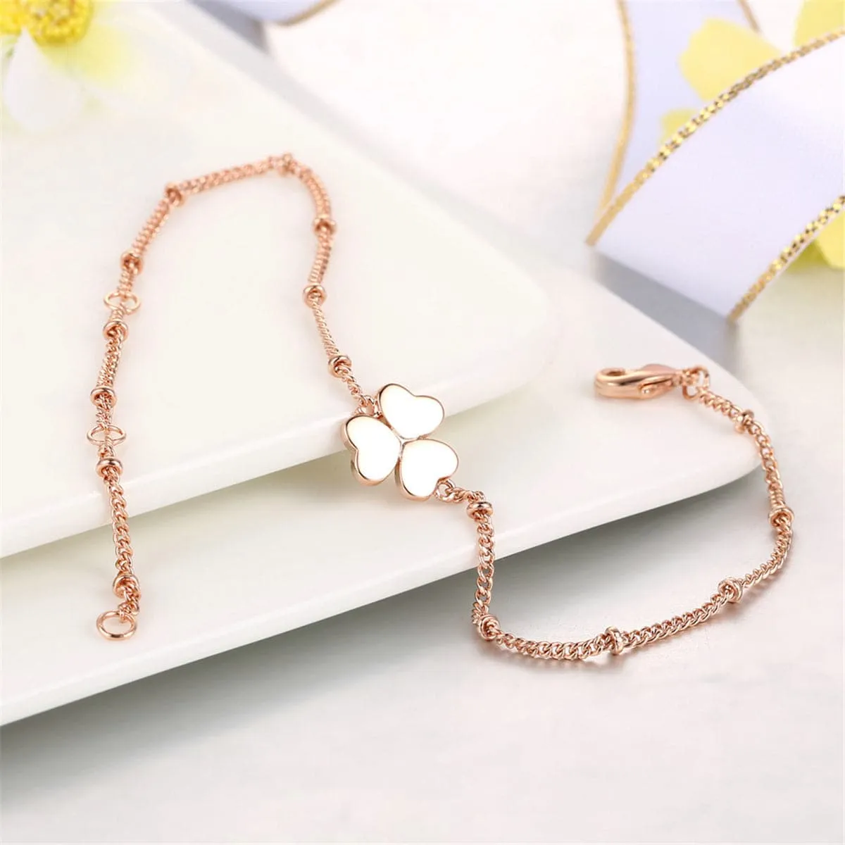 18K Rose Gold-Plated Clover Station Bracelet