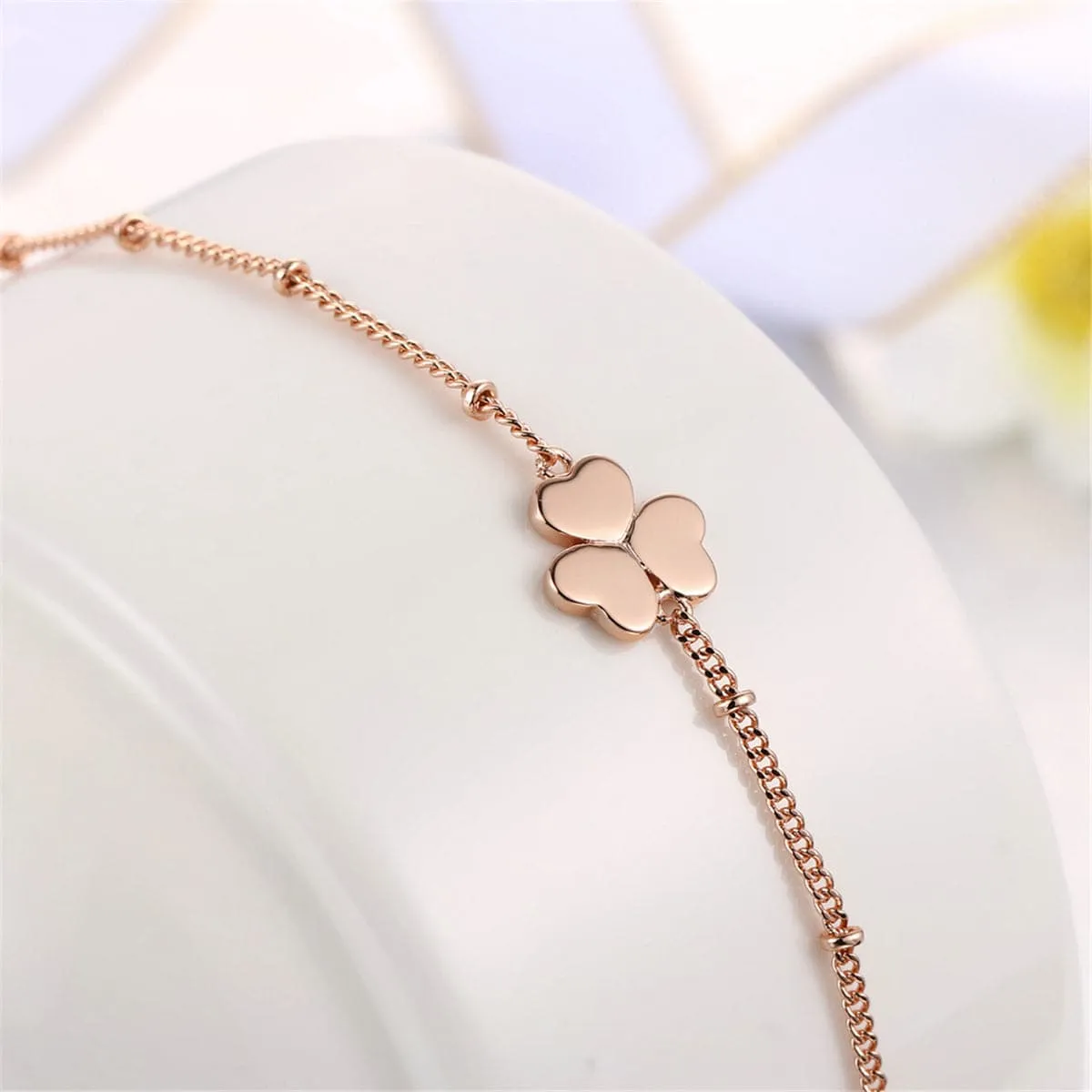 18K Rose Gold-Plated Clover Station Bracelet